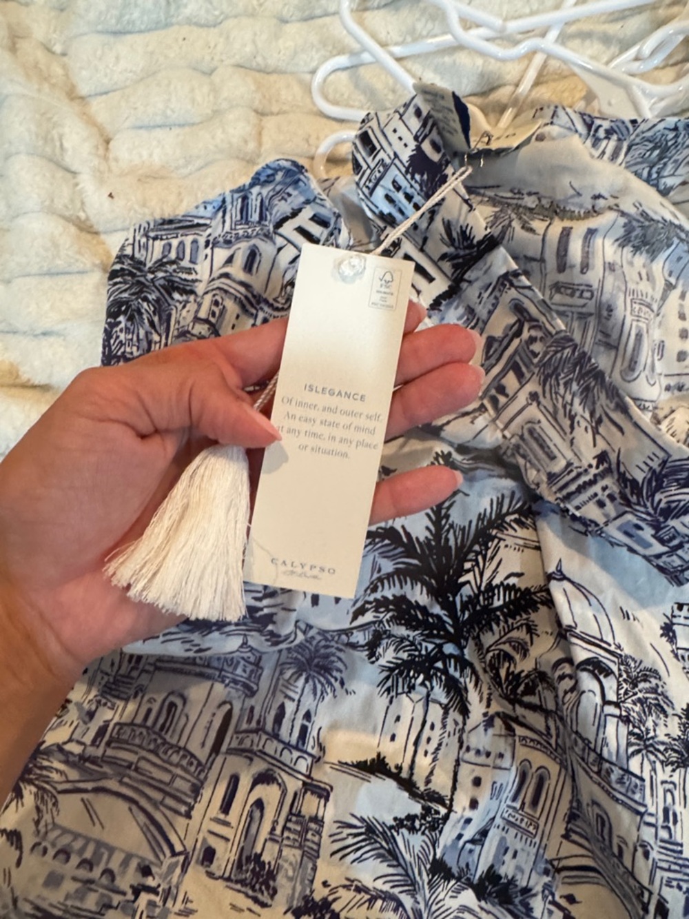 Blue & White Tropical Cityprint Halter Dress - Picture 4 of 7